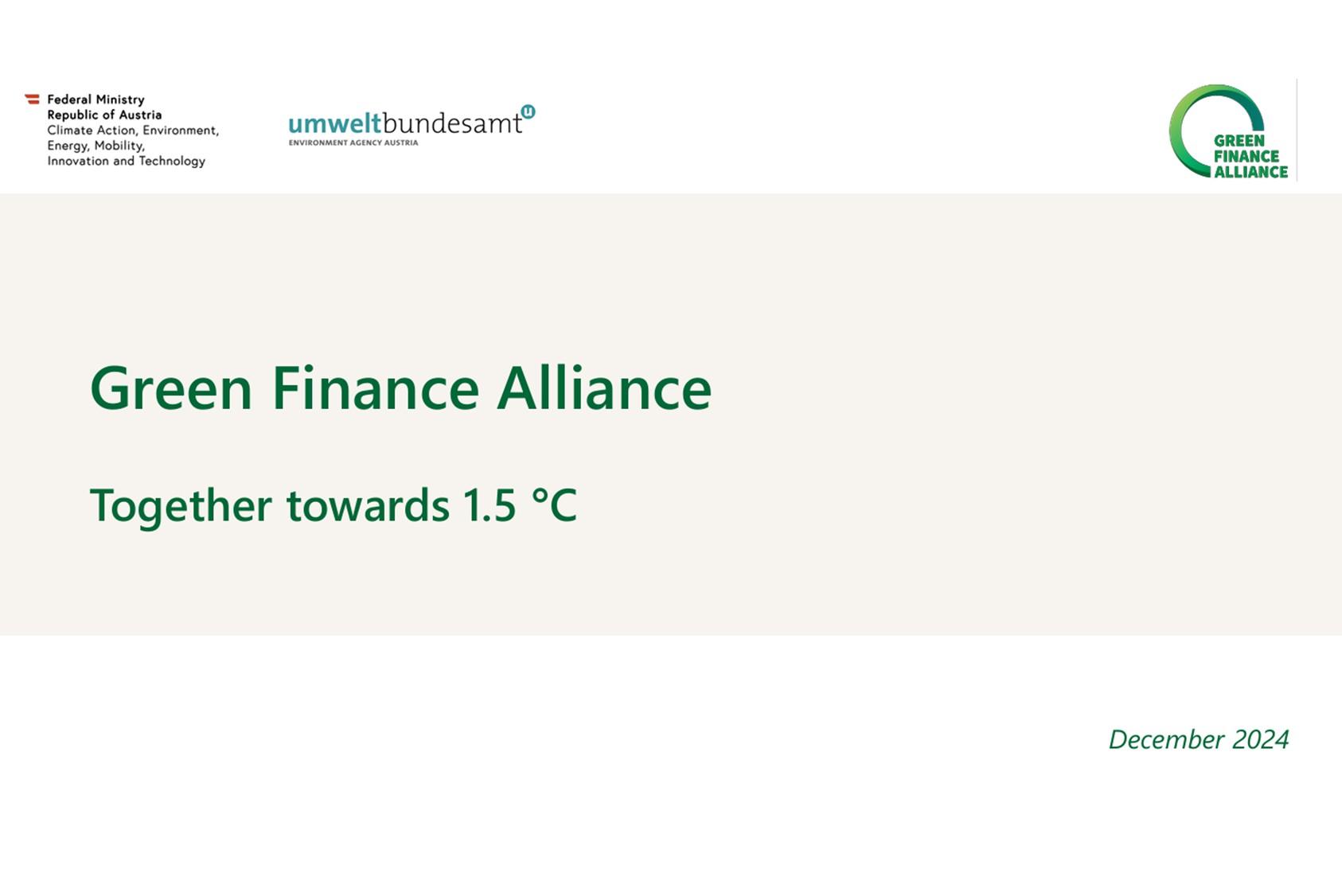 Cover Green Finance Alliance Together towards 1.5 °C Presentation