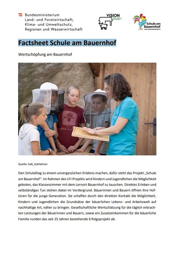 Titelblatt Factsheet Schule am Bauernhof