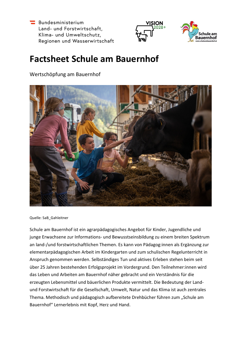 Titelblatt Factsheet Schule am Bauernhof