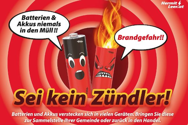 roter Hintergrund, Kreise, zwei Batterien davon brennt eine Batterie