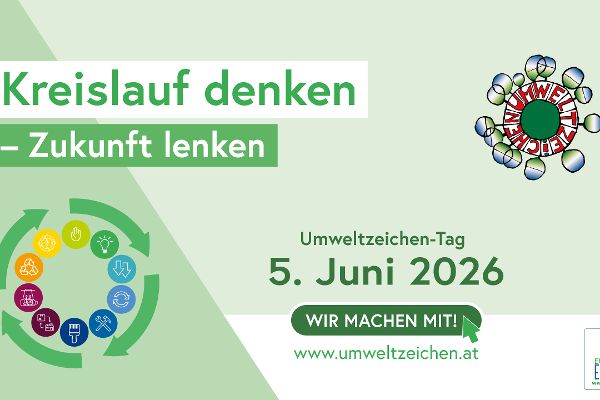 Ankündigungssujet für den Umweltzeichentag am 05. Juni 2026 mit dem Motto "Kreislauf denken - Zukunft lenken".