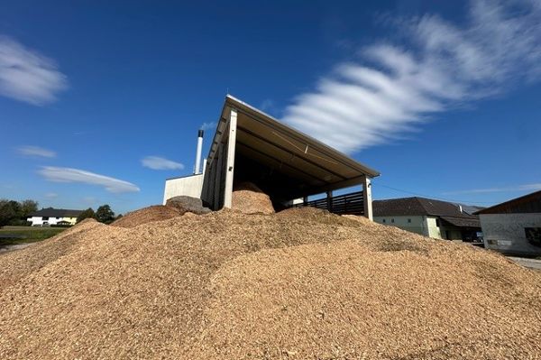 Lager mit Waldhackgut für die Nahwärmeanlage