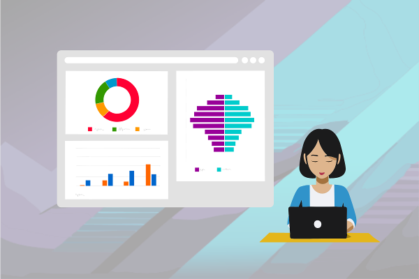 RESY Dashboard Anwendung Illustration mit einer Person am Laptop und verschiedenen Diagrammen