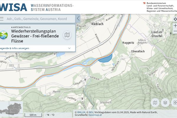 Online-Karte zu frei-fließenden Flüssen und Aumaßnahmen