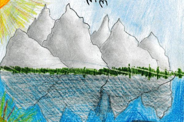 Einreichung beim Trinkpass 2025, zu sehen ist eine gemalte Berglandschaft mit See.