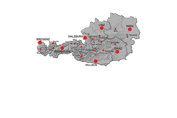 Austria map with locations
