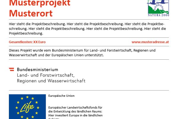 Erinnerungstafel  Bund, Land, Europäische Union (Programm zur Unterstützung von Umwelt- und Klimaschutzmaßnahmen in Schutzgebiete innerhalb der Europäischen Union 2000) und andere Partner