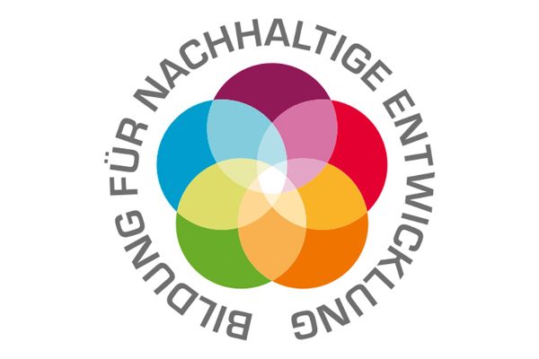 Logo mit sich überlappenden bunten Kreisen und Text Bildung für nachhaltige Entwicklung