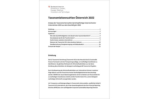 Taxonomiekennzahlen Österreich 2022, Titelbild