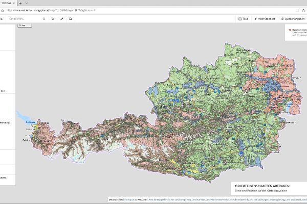 Karte von Österreich aus der Frontdarstellung der Homepage www.waldentwcklungsplan.at entnommen