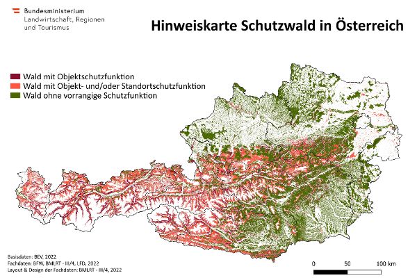 Hinweiskarte Schutzwald in Österreich