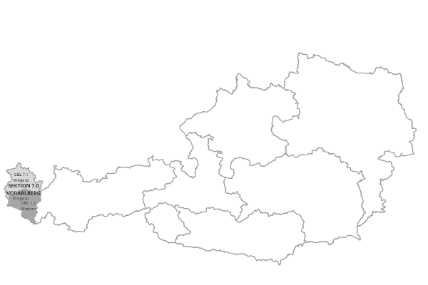 Österreichkarte mit Markierung von Vorarlberg der Wildbach- und Lawinenverbauung