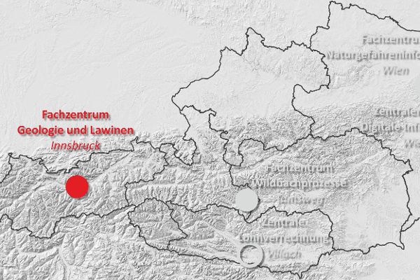 Österreichkarte der Fachzentren für Geologie und Lawinen der Wildbach- und Lawinenverbauung