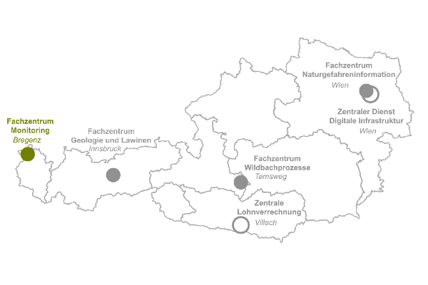 Österreichkarte von den Fachzentrum Monitoring der Wildbach- und Lawinenverbauung