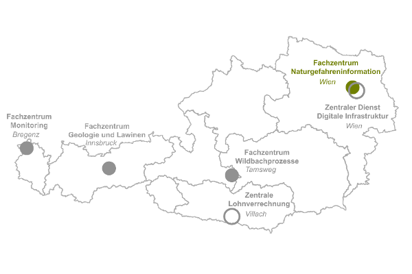 Österreichkarte von den Fachzentrum Naturgefahreninformation der Wildbach- und Lawinenverbauung