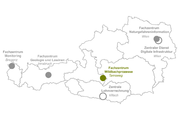 Österreichkarte der Fachzentrum Wildbachprozesse der Wildbach- und Lawinenverbauung
