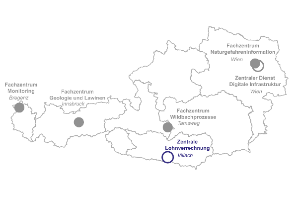 Österreichkarte von der Zentralen Lohnverrechnung der Wildbach- und Lawinenverbauung