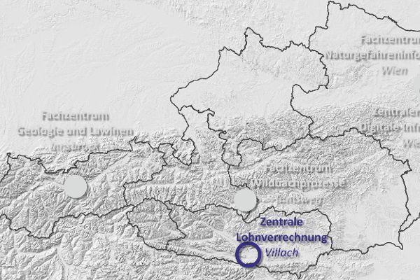 Österreichkarte von der Zentralen Lohnverrechnung der Wildbach- und Lawinenverbauung