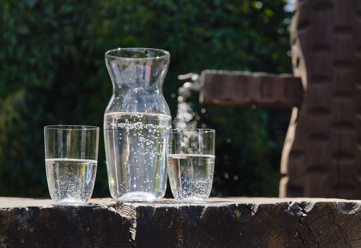 Water pitcher with drinking water