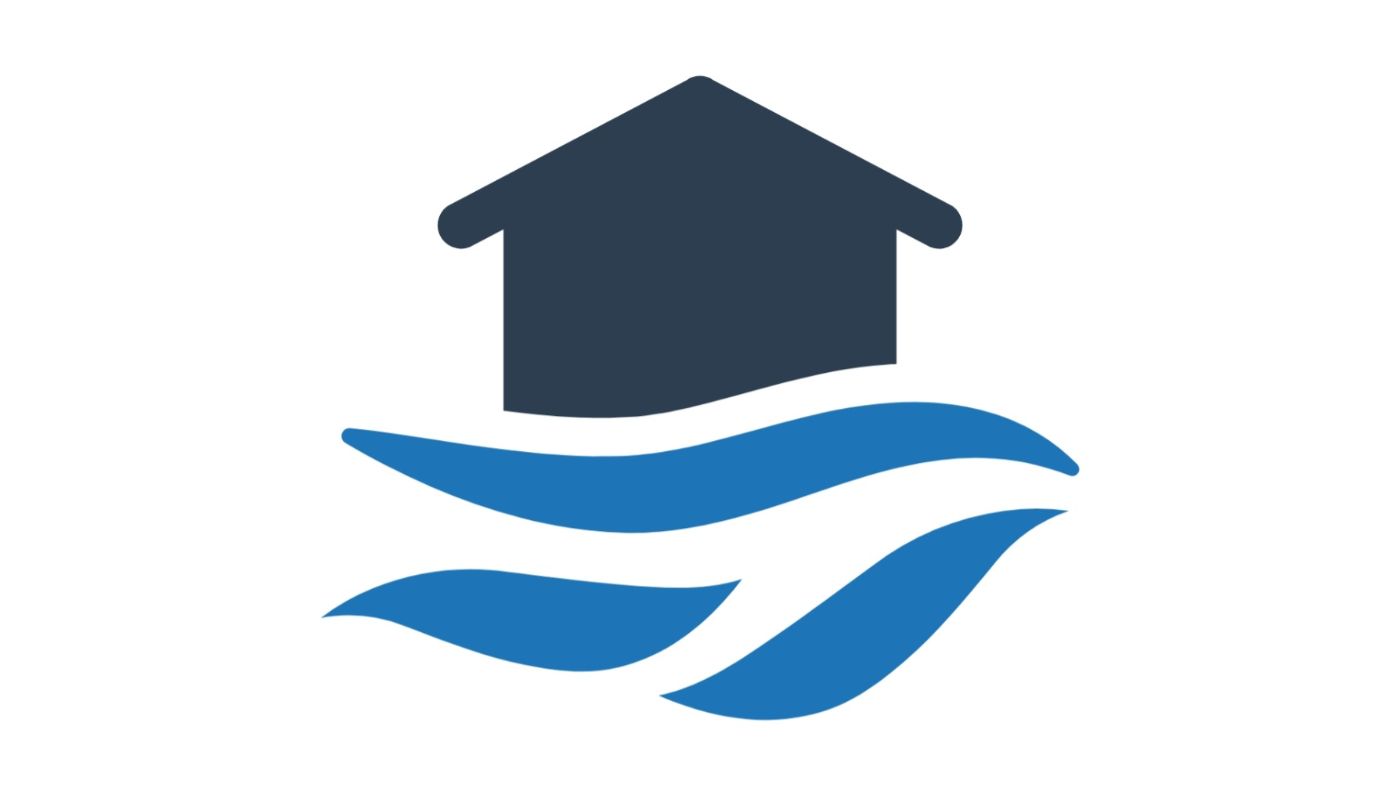 An icon of a house affected by flooding.
