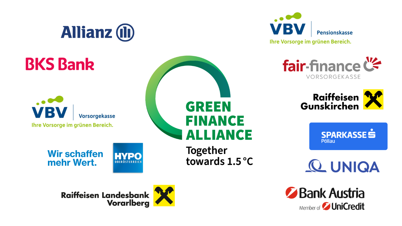 Logos aller Mitglieder der Green Finance Alliance