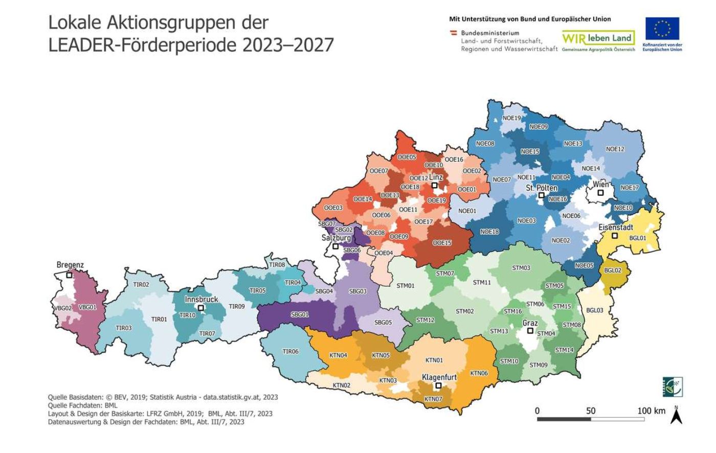 Infografik "Lokale Aktionsgruppen der LEADER-Förderperiode 2023-2027"