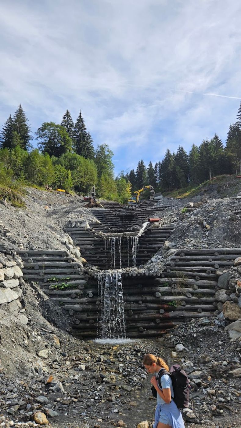 Verbauungen der Wildbach- und Lawinenverbauung am Tuxeggbach, Tirol zur Stabilisierng einer großen Massenbewegung.