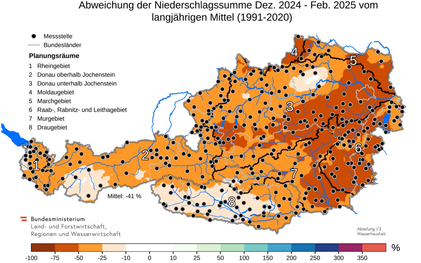 Abbildung 6. Anomalie des Niederschlags im Winter 2025/2025.
