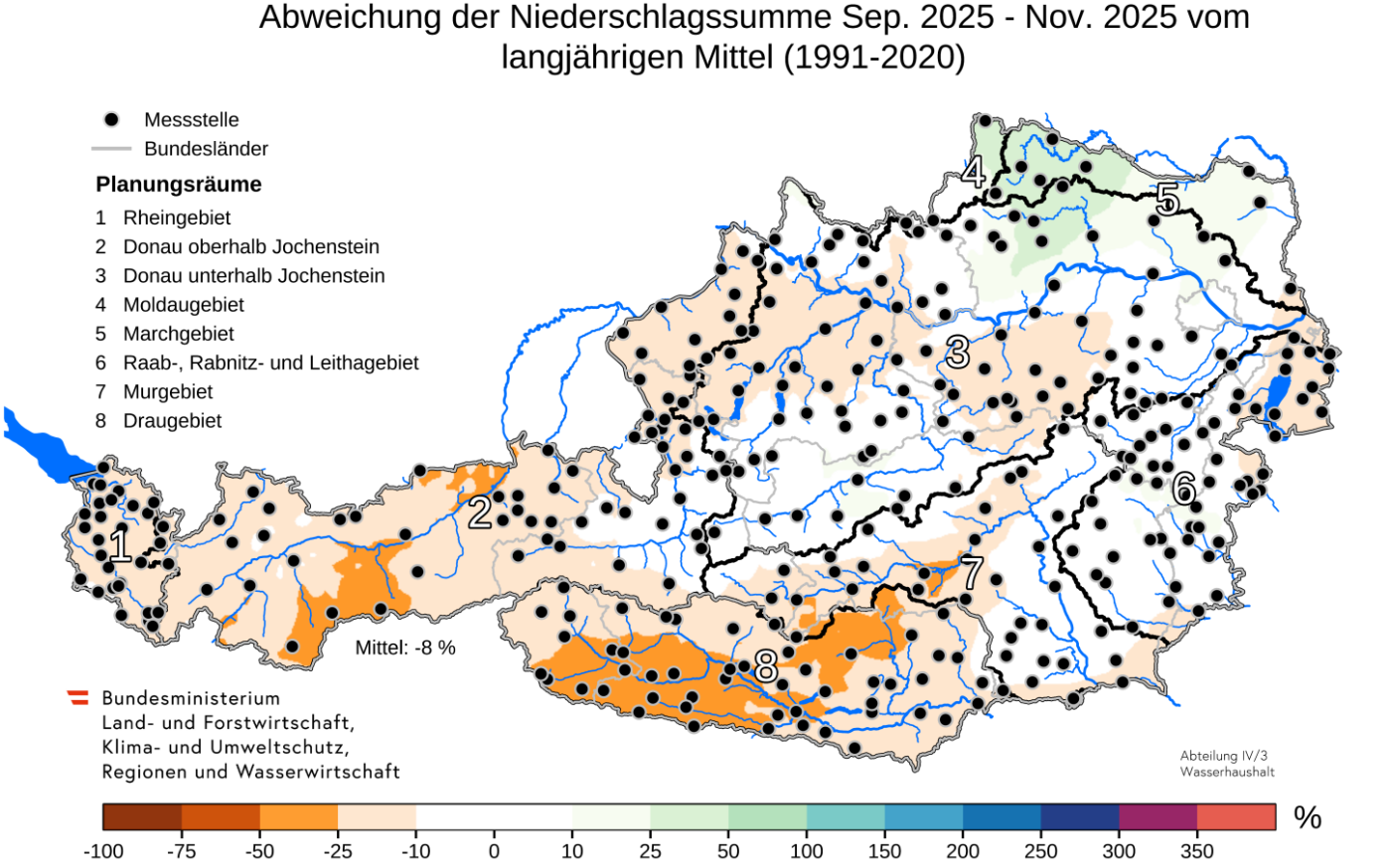 Abbildung 13. Anomalie des Niederschlags im Herbst 2025.