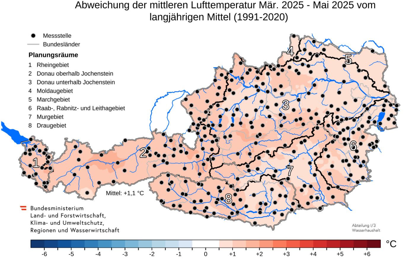 Abbildung 7. Anomalie der Lufttemperatur im Winter 2024/2025