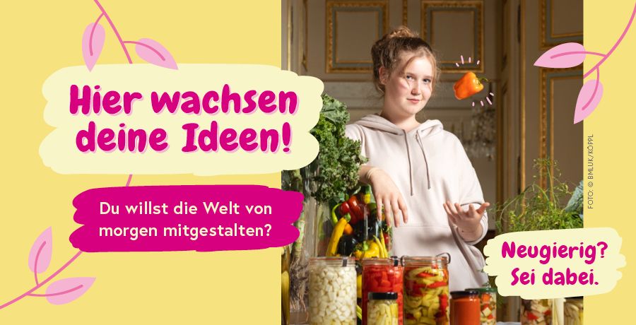 Hier wachsen deine Ideen! Ein Mädchen mit Gemüse