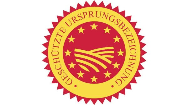 yellow-red seal with the wording: “Geschützte Ursprungsbezeichnung” (Protected designation of origin)
