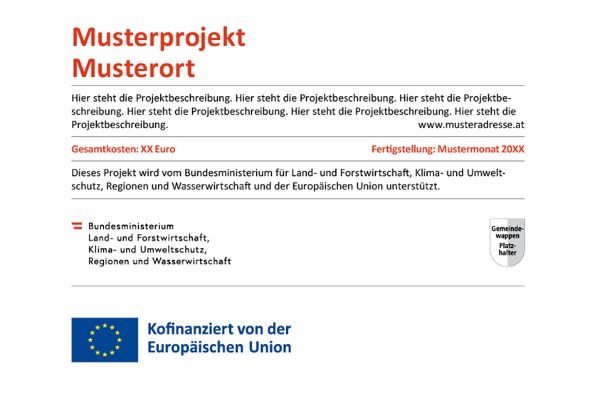 Hinweistafel mit Nennung der Förderungsempfänger "BMLUK und EU"