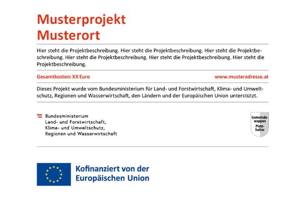 Erinnerungstafel mit Nennung der Förderungsempfänger "BMLUK+Länder+EU"