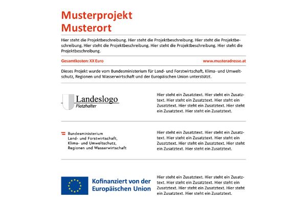 Erinnerungstafel mit Ergänzungstext "BMLUK+Land+EU"