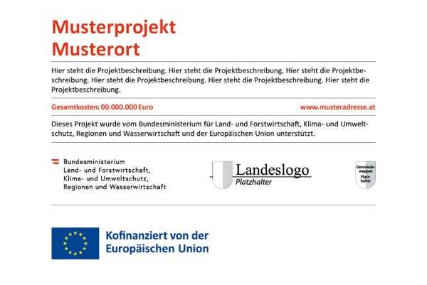Erinnerungstafel mit Nennung der Förderungsempfänger "BMLUK+Land+EU"