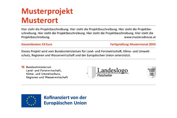 Hinweistafel mit Nennung der Förderungsempfänger "BMLUK+Land+EU"