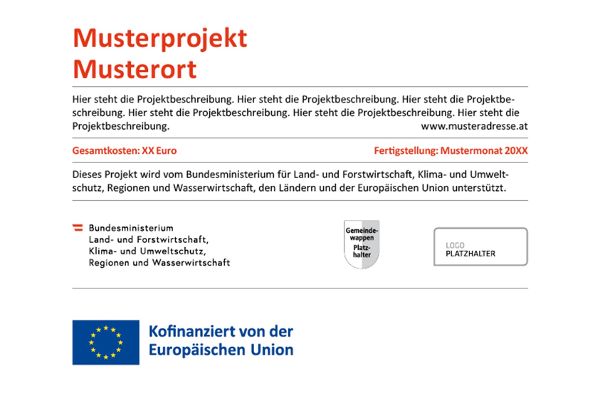 Hinweistafel mit Nennung der Förderungsempfänger und/oder Förderungsabwicklungsstelle "BMLUK+Länder+EU"