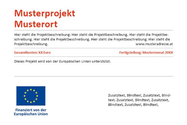 Hinweistafel mit Ergänzungstext EU