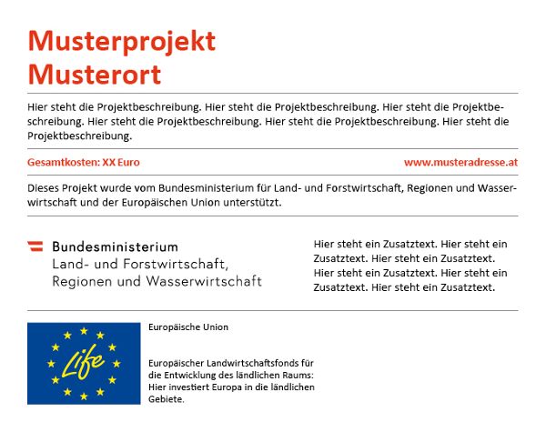 Erinnerungstafel mit Ergänzungstext Bund und Europäische Union (Programm zur Unterstützung von Umwelt- und Klimaschutzmaßnahmen)