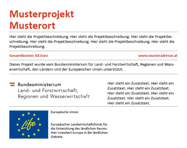 Erinnerungstafel mit Ergänzungstext Bund, Länder und Europäische Union (Programm zur Unterstützung von Umwelt- und Klimaschutzmaßnahmen)