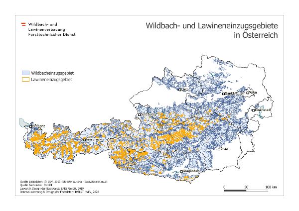 Österreichkarte der Wildbach- und Lawinen-Einzugsgebiete