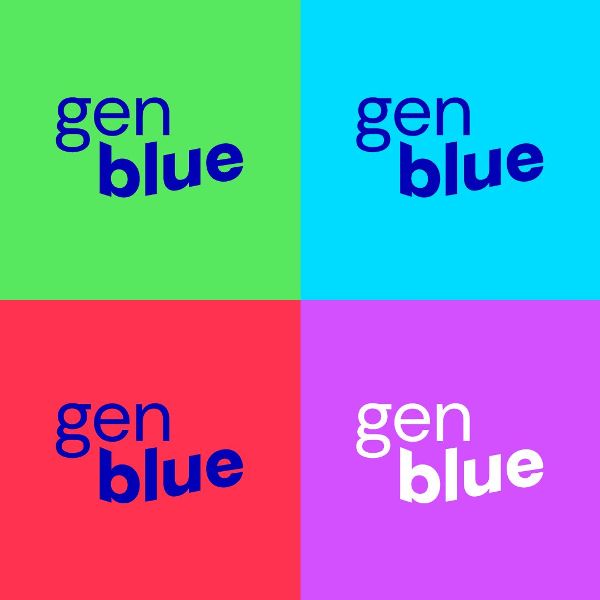 Das gen blue Logo in vier unterschiedlichen Farbvarianten. 