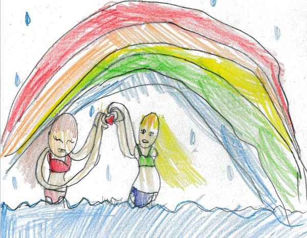Beitrag zum Trinkpass 2025 zeigt einen Regenbogen und zwei Mädchen im Wasser.