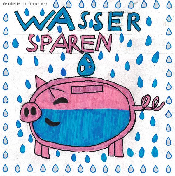 Zweiter Platz zum Trinkpass 2026 zeigt ein gemaltes Wasser-Sparschwein.
