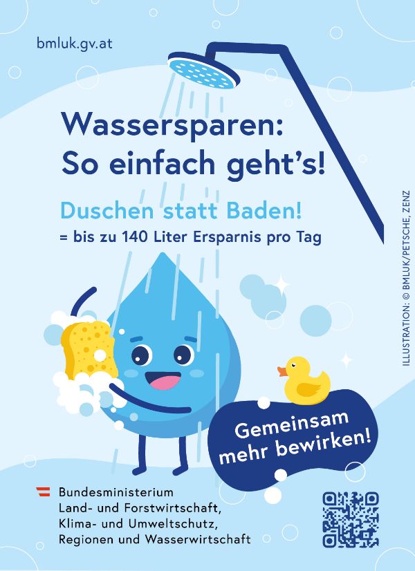 Wasserspar Poster zum Duschen.