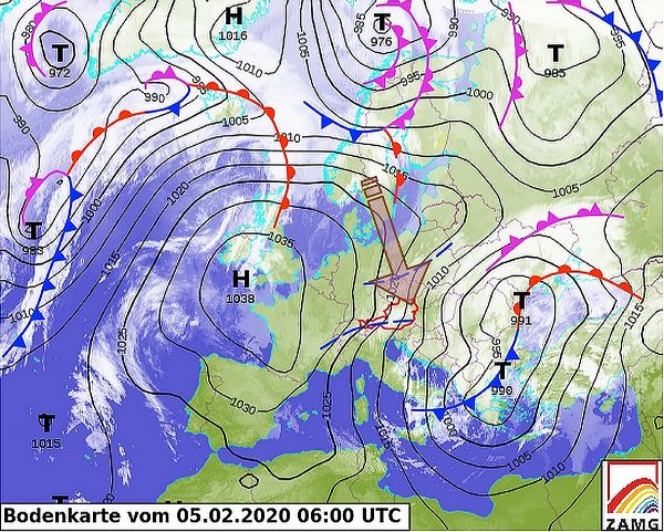 Grafikkarte -  Europäische Wetterkarte mit Bodendruckgebieten