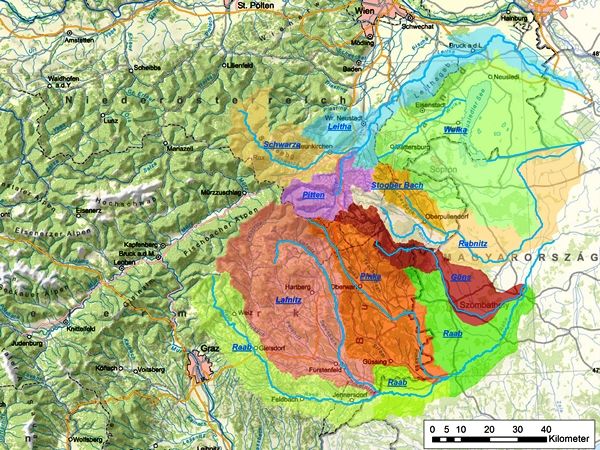 Übersichtskarte Leitha-, Rabnitz- und Raabgebiet
