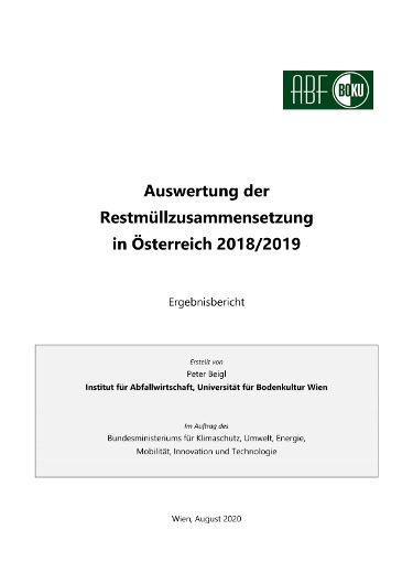 Auswertung der Restmüllzusammensetzung in Österreich 2018/2019