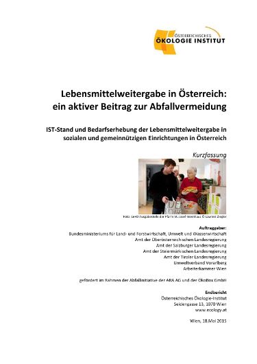 IST-Stand und Bedarfserhebung der Lebensmittelweitergabe in sozialen und gemeinnützigen Einrichtungen in Österreich